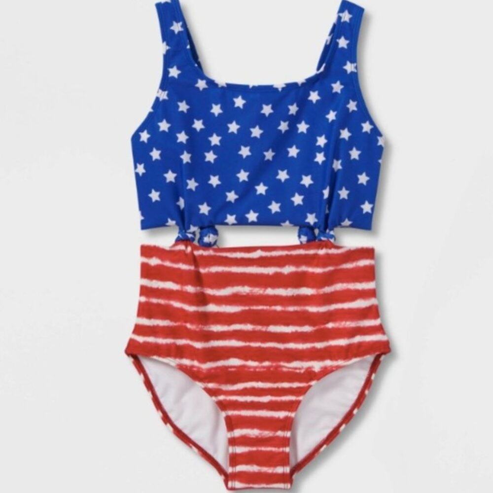 Art Class Girls Sleeveless Star Print Striped Swimsuit One Piece S (6/6X) NWT